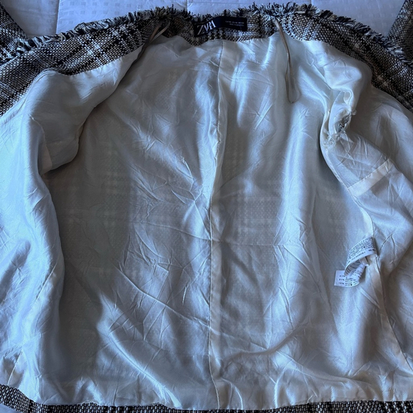 ZARA Tweed Frayed Plaid Blazer Cropped XS - Picture 11 of 16